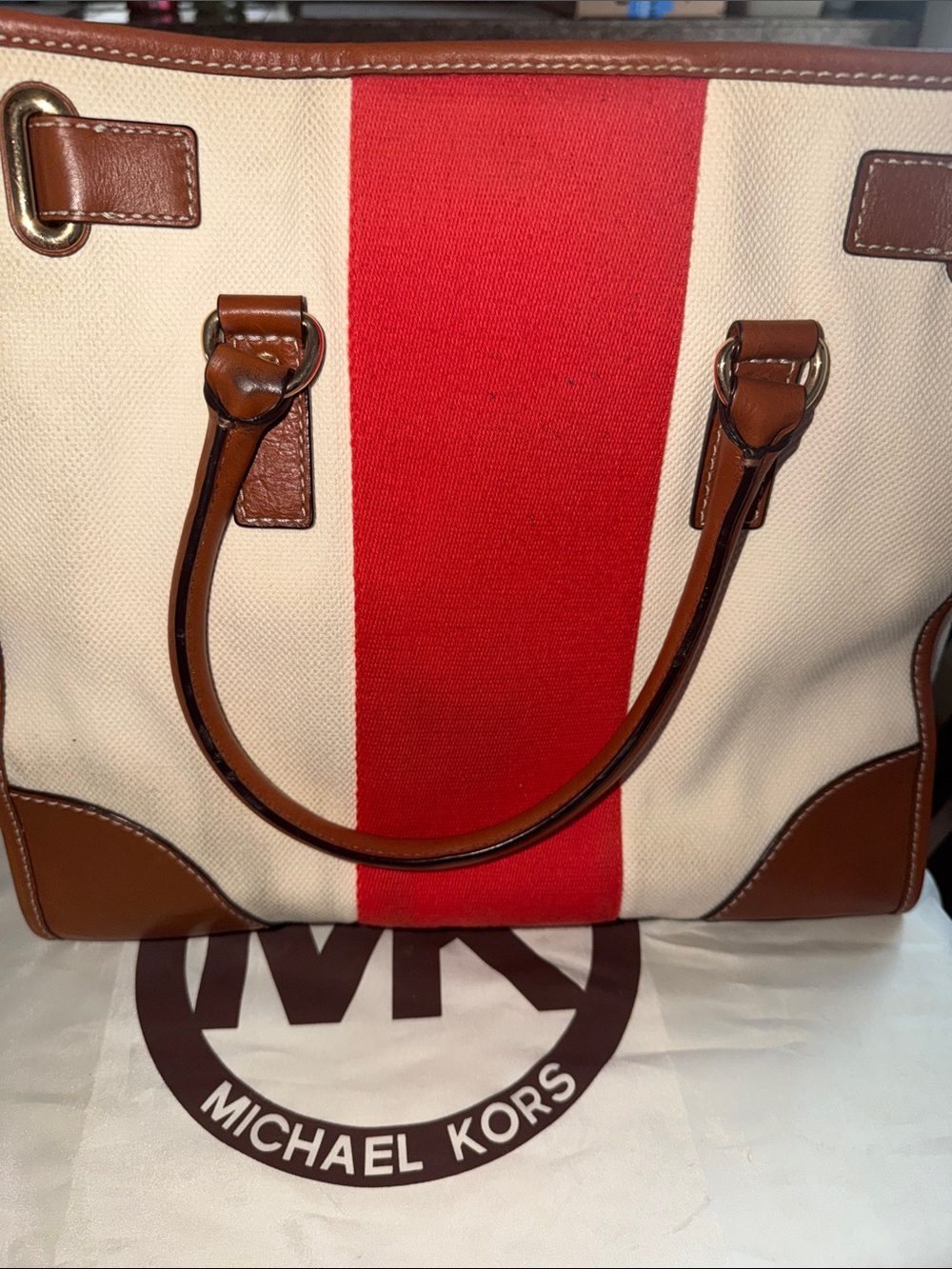 Michael Kors Cream Hamilton canvas satchel - Picture 10 of 13